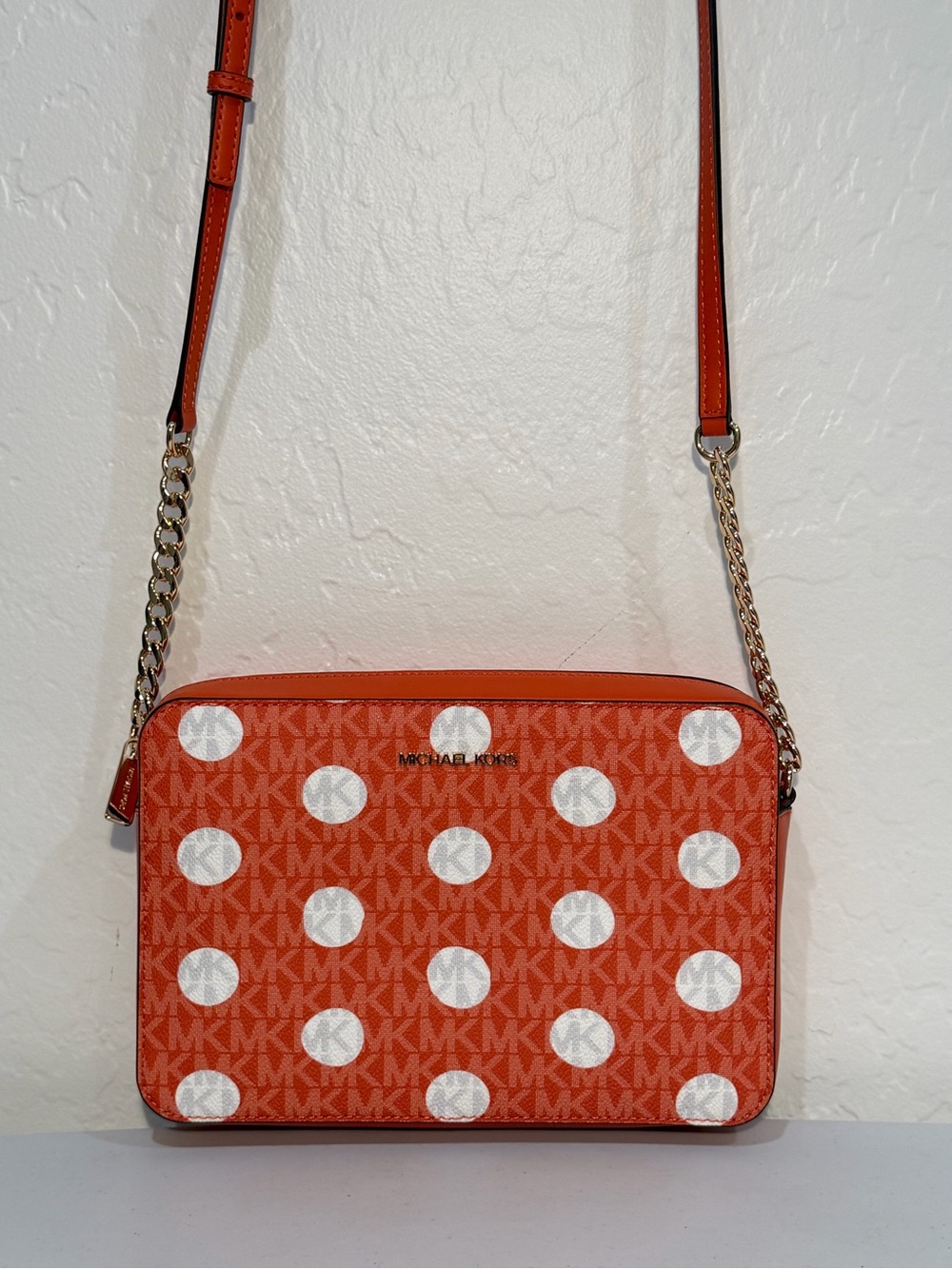 Michael Kors Jet Set Polka Dot Signature Crossbody Bag - Red Clay
